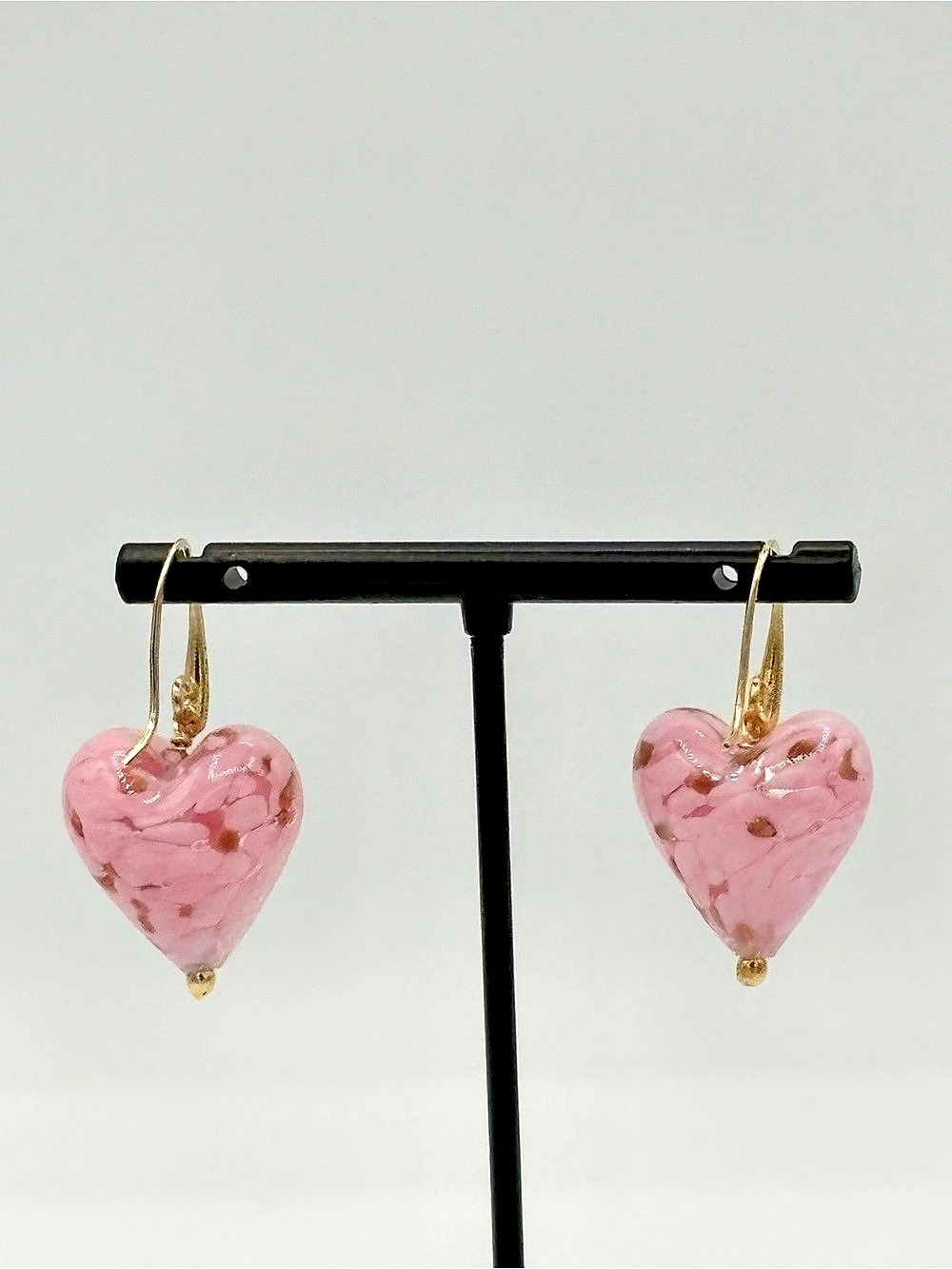Handmade Murano Glass Heart Pink Earrings NWT
